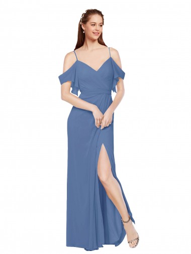 Windsor Blu Linea A Chiffona Lunga Abiti da damigella donore Basso Prezzo