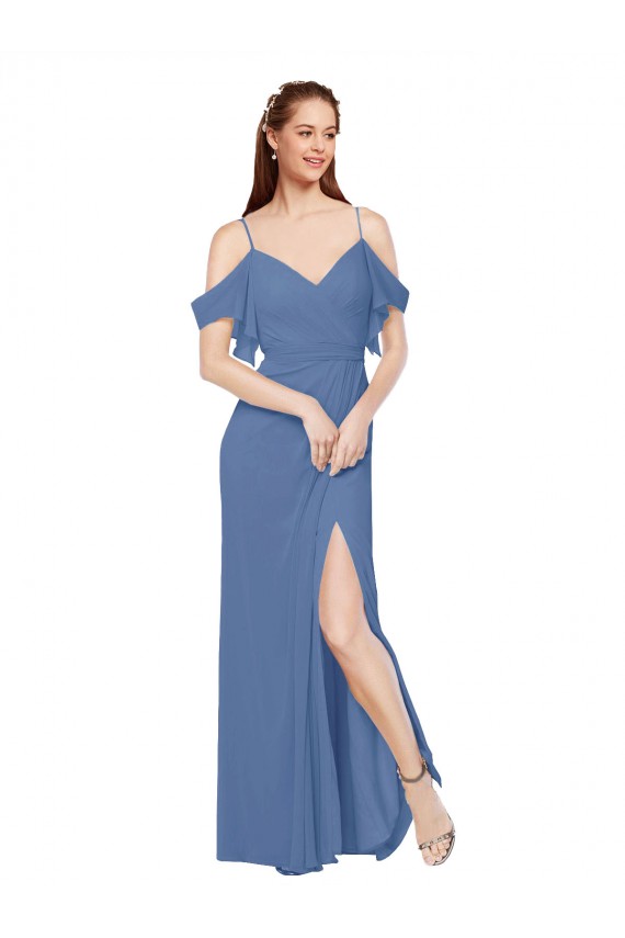 Windsor Blu Linea A Chiffona Lunga Abiti da damigella donore Basso Prezzo