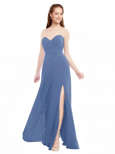 Windsor Blu Linea A Innamorato Chiffona Lunga Abiti da damigella donore Basso Prezzo