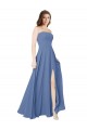 Windsor Blu Linea A Senza spalline Chiffona Lunga Abiti da damigella donore Basso Prezzo