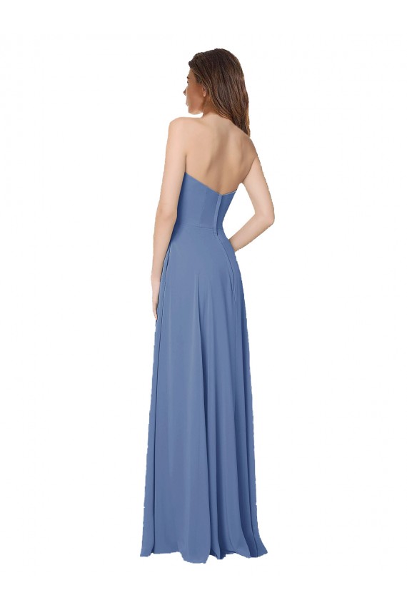 Windsor Blu Linea A Senza spalline Chiffona Lunga Abiti da damigella donore Basso Prezzo