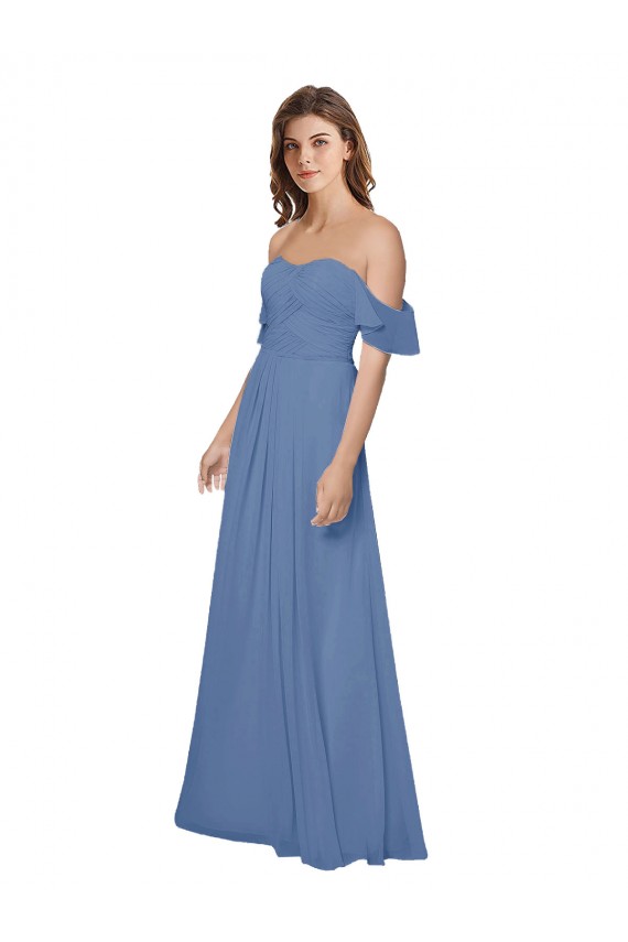Windsor Blu Linea A Senza spalline Chiffona Lunga Abiti da damigella donore Basso Prezzo