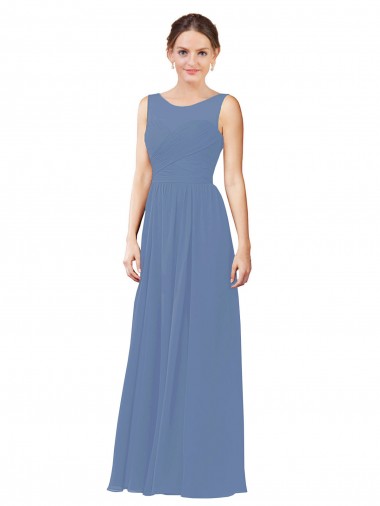 Windsor Blu Tubino Illusione Innamorato Chiffona Lunga Abiti da damigella donore Basso Prezzo