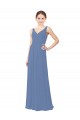 Windsor Blu Tubino Scollatura a V Chiffona Lunga Abiti da damigella donore Basso Prezzo
