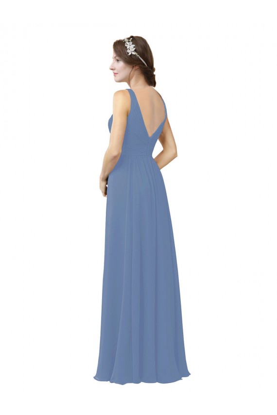 Windsor Blu Tubino Scollatura a V Chiffona Lunga Abiti da damigella donore Basso Prezzo