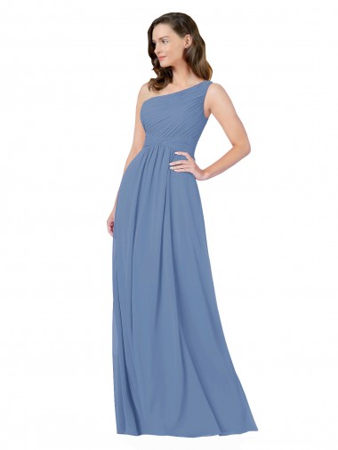Windsor Blu Tubino Una spalla Chiffona Lunga Abiti da damigella donore Basso Prezzo